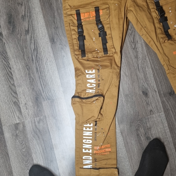 Men's Tan Overalls with Black Straps - Picture 3 of 11